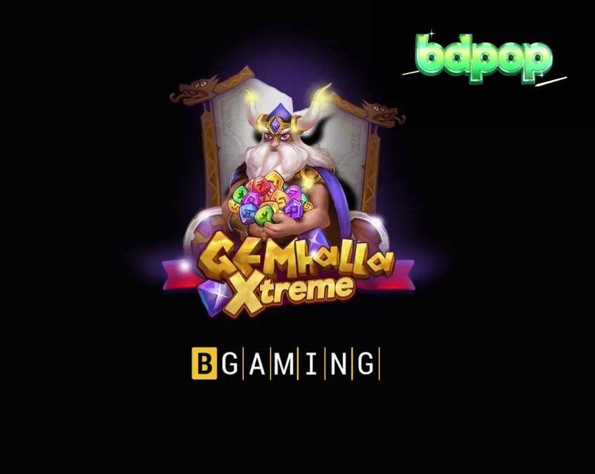 Thor standing with Mjolnir in the background of the Gemhalla Xtreme slot game